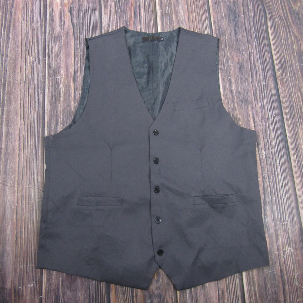 Suit Vest Mens XL Gray Dress Waistcoat 5-Button Adjustable Back Formal Wedding
